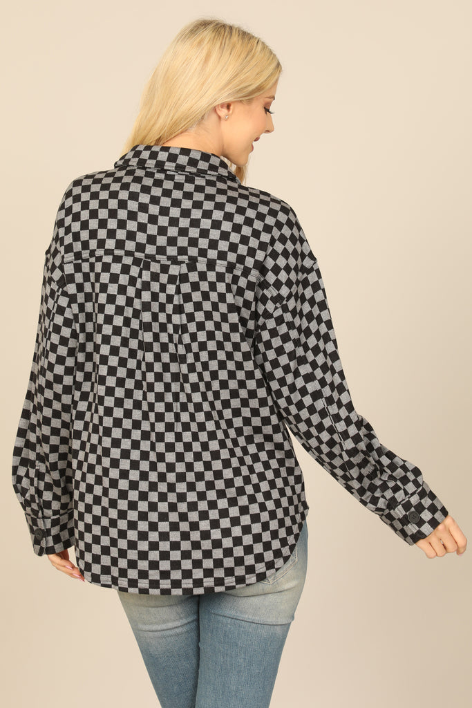 CHECKERED LONG SLEEVE BUTTON DOWN JACKET