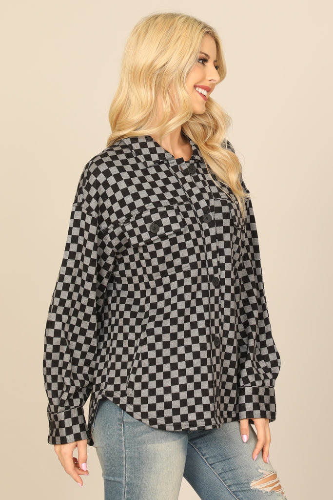 CHECKERED LONG SLEEVE BUTTON DOWN JACKET