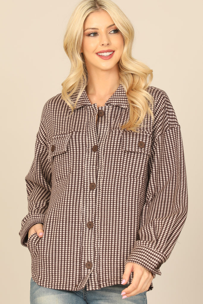 CHECKERED LONG SLEEVE BUTTON DOWN JACKET