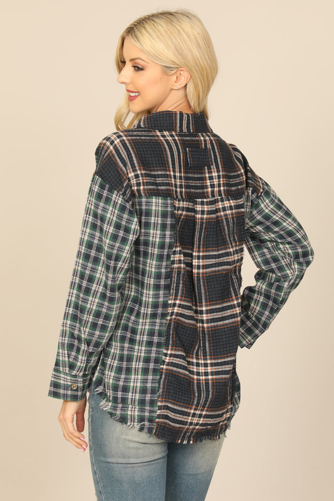 PLAIDED MIX LONG SLEEVE TOP