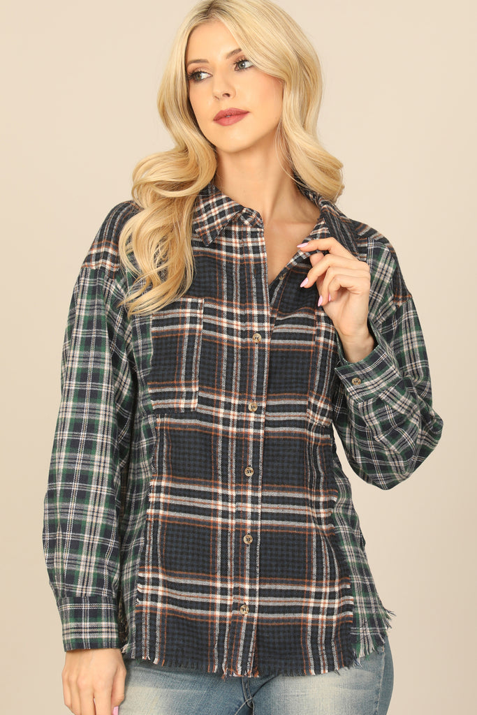 PLAIDED MIX LONG SLEEVE TOP