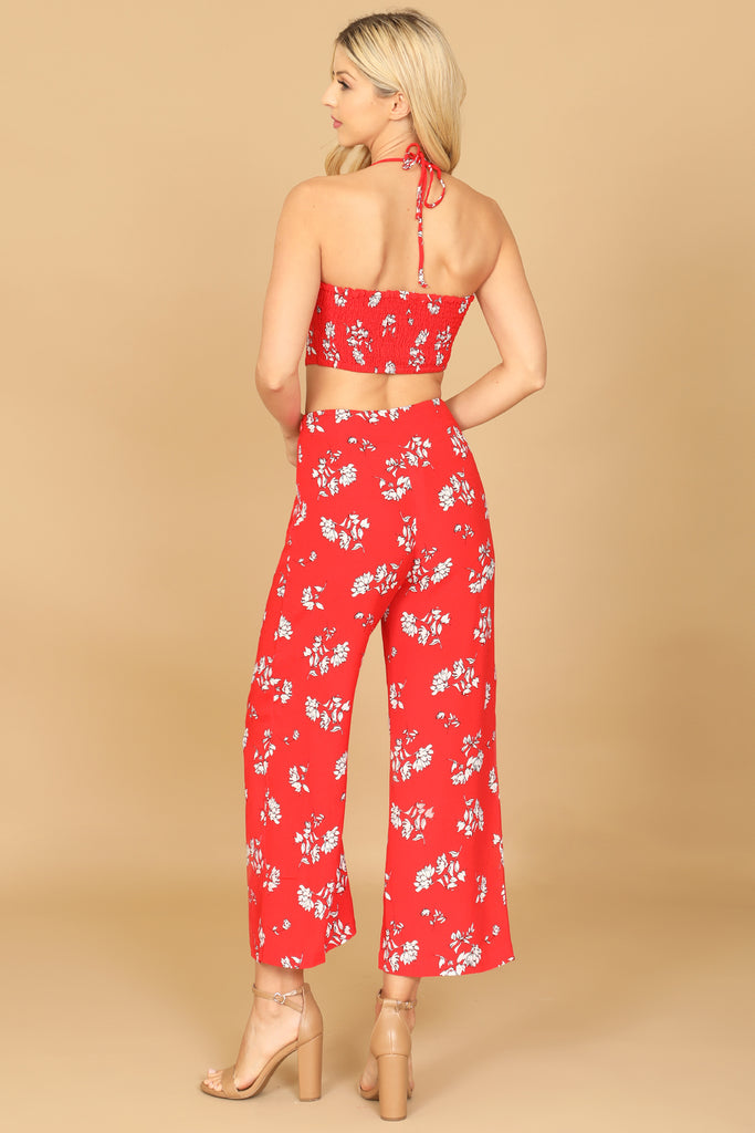 SPAGHETTI STRAP FLORAL CROP TOP & PANTS SET