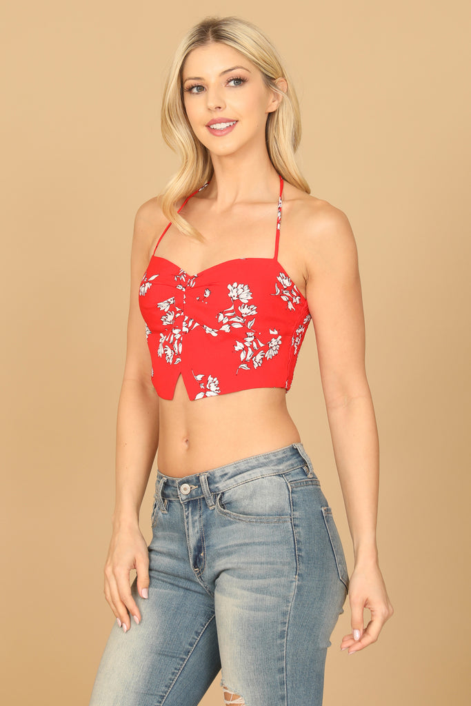 SPAGHETTI STRAP FLORAL CROP TOP