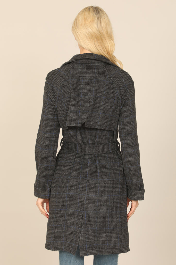 SEAMLESS PLAID WAIST TIE WRAP COAT JACKET