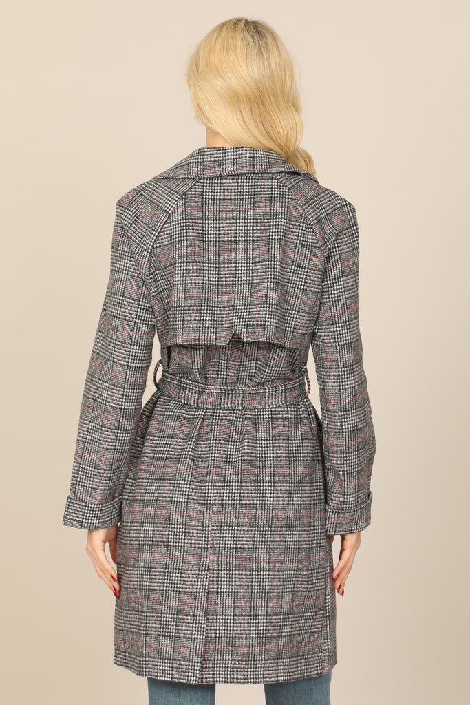 SEAMLESS PLAID WAIST TIE WRAP COAT JACKET