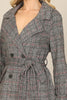 SEAMLESS PLAID WAIST TIE WRAP COAT JACKET