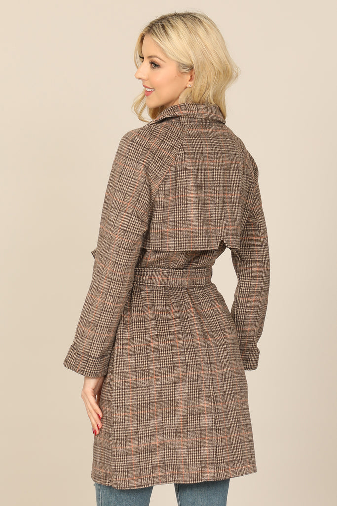 SEAMLESS PLAID WAIST TIE WRAP COAT JACKET