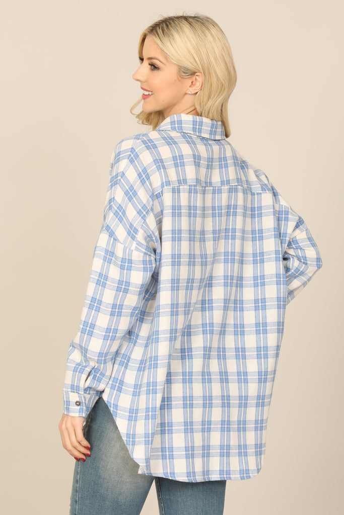 SEAMLESS PLAID LONG SLEEVE BUTTON DOWN TOP