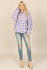 SEAMLESS PLAID LONG SLEEVE BUTTON DOWN POCKET PATCH CURVE HEM TOP