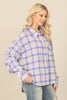 SEAMLESS PLAID LONG SLEEVE BUTTON DOWN POCKET PATCH CURVE HEM TOP