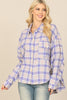 SEAMLESS PLAID LONG SLEEVE BUTTON DOWN POCKET PATCH CURVE HEM TOP