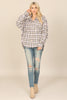 SEAMLESS PLAID LONG SLEEVE BUTTON DOWN POCKET PATCH CURVE HEM TOP