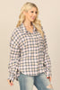 SEAMLESS PLAID LONG SLEEVE BUTTON DOWN POCKET PATCH CURVE HEM TOP