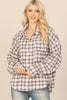 SEAMLESS PLAID LONG SLEEVE BUTTON DOWN POCKET PATCH CURVE HEM TOP