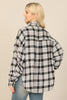 SEAMLESS PLAID LONG SLEEVE BUTTON DOWN POCKET PATCH CURVE HEM TOP