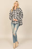 SEAMLESS PLAID LONG SLEEVE BUTTON DOWN POCKET PATCH CURVE HEM TOP