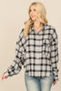 SEAMLESS PLAID LONG SLEEVE BUTTON DOWN POCKET PATCH CURVE HEM TOP