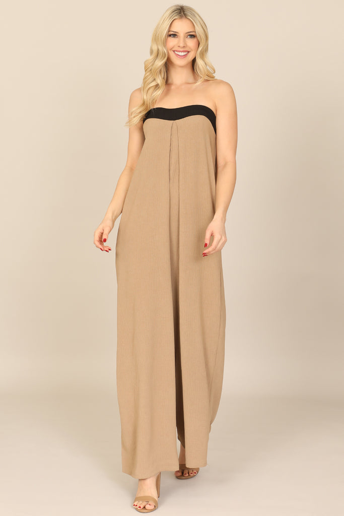 SWEETHEART NECK LOOSE SOLID JUMPSUIT