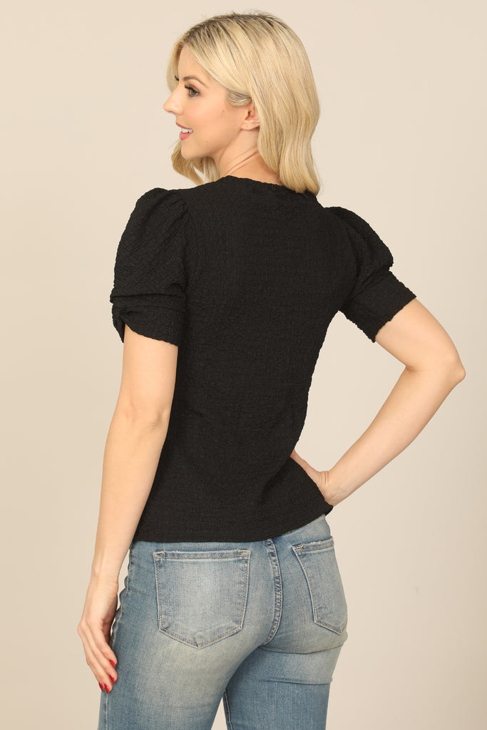 TWIST PUFF SLEEVE BARK CREPE TOP