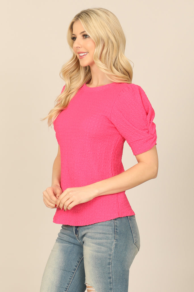 TWIST PUFF SLEEVE BARK CREPE TOP