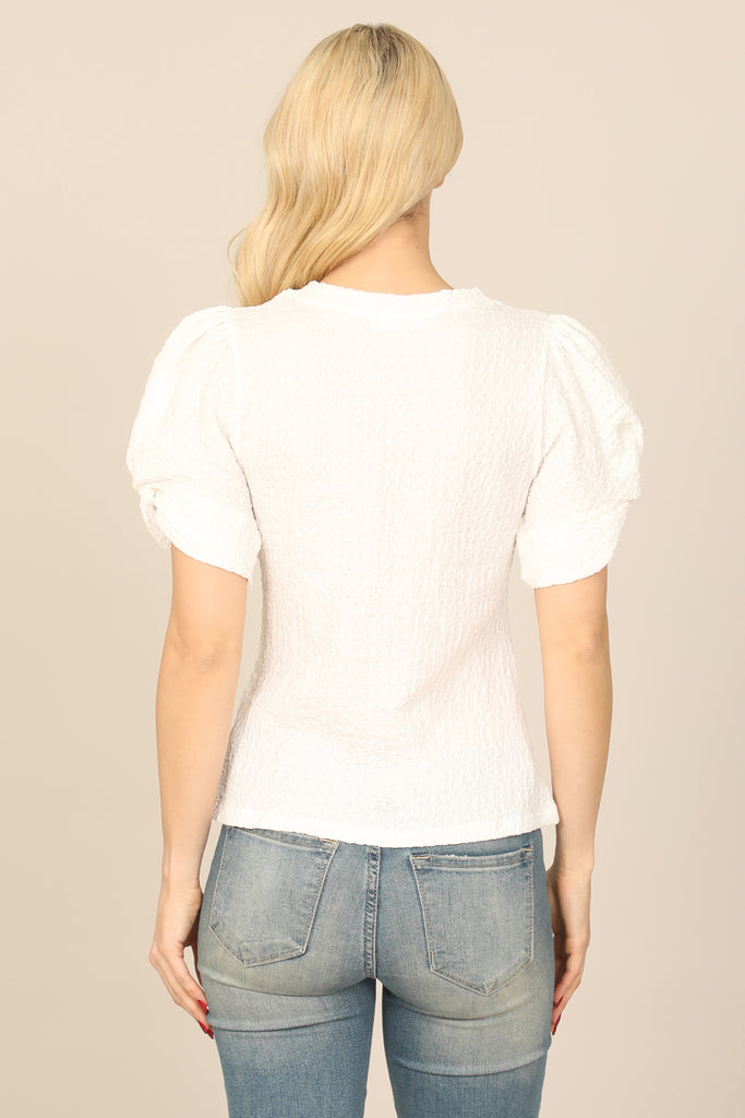 TWIST PUFF SLEEVE BARK CREPE TOP