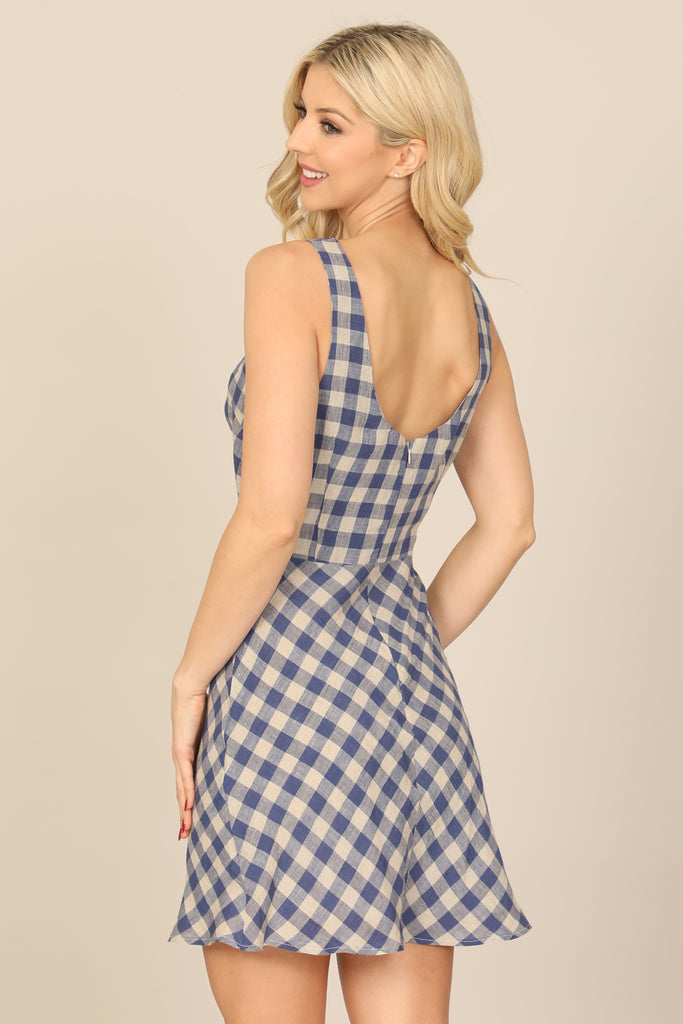 SLEEVELESS TWIST FRONT CUT-OUT GINGHAM DRESS