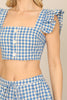 PLAID RUFFLE CROP TOP WAIST TIE SHORT SET