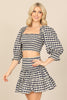 PLAID PUFF SLEEVE SMOCKED CROP TOP RUFFLE SKIRT SET