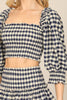 PLAID PUFF SLEEVE SMOCKED CROP TOP RUFFLE SKIRT SET