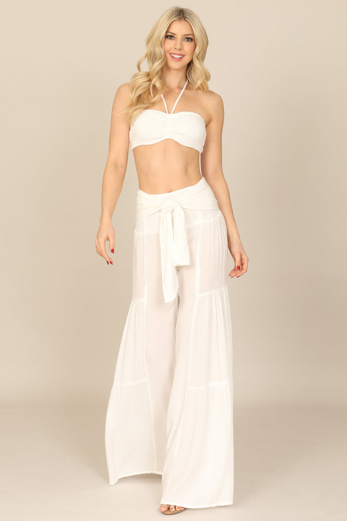 HALTER BRALETTE CROP TOP & FRONT TIE PANTS SET