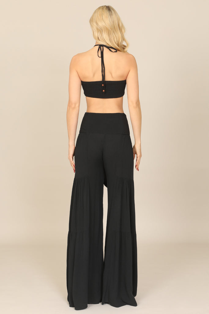 HALTER BRALETTE CROP TOP & FRONT TIE PANTS SET