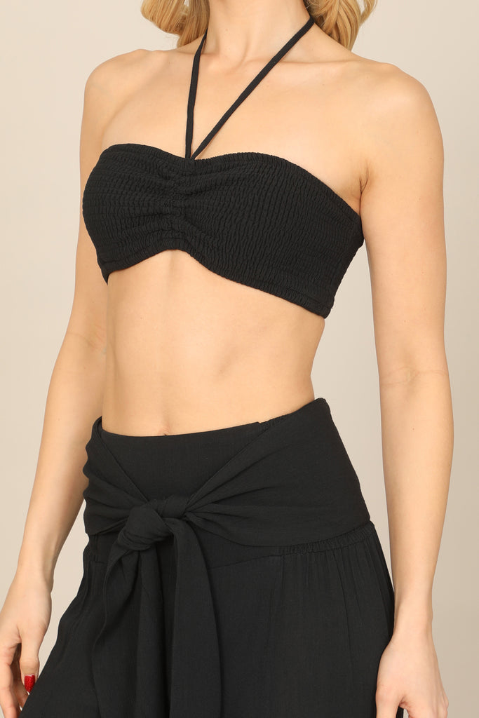 HALTER BRALETTE CROP TOP & FRONT TIE PANTS SET