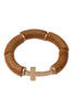 TUBULAR WOOD BEAD CROSS STRETCH BRACELET