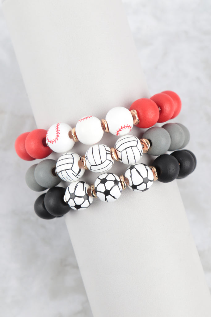 SOCCER SPORTS GAMEDAY WOOD BEAD STRETCH BRACELET