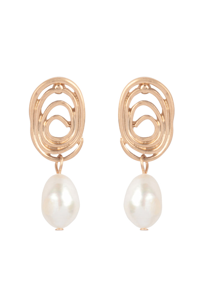 OVAL SWIRL WITH FRESH WATER PEARL EARRINGS