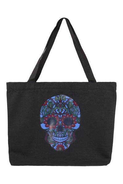 Sugar Skull Zippered Tote Bag outlet Rainbow Skull Tote Bag Folkloric Skulls Purse Purple Skull Shoulder Bag Ready To Ship