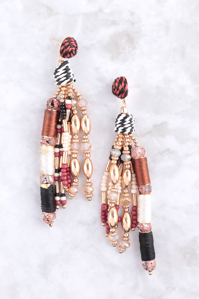 RATTAN MULTI BEAD POST DROP EARRINGS