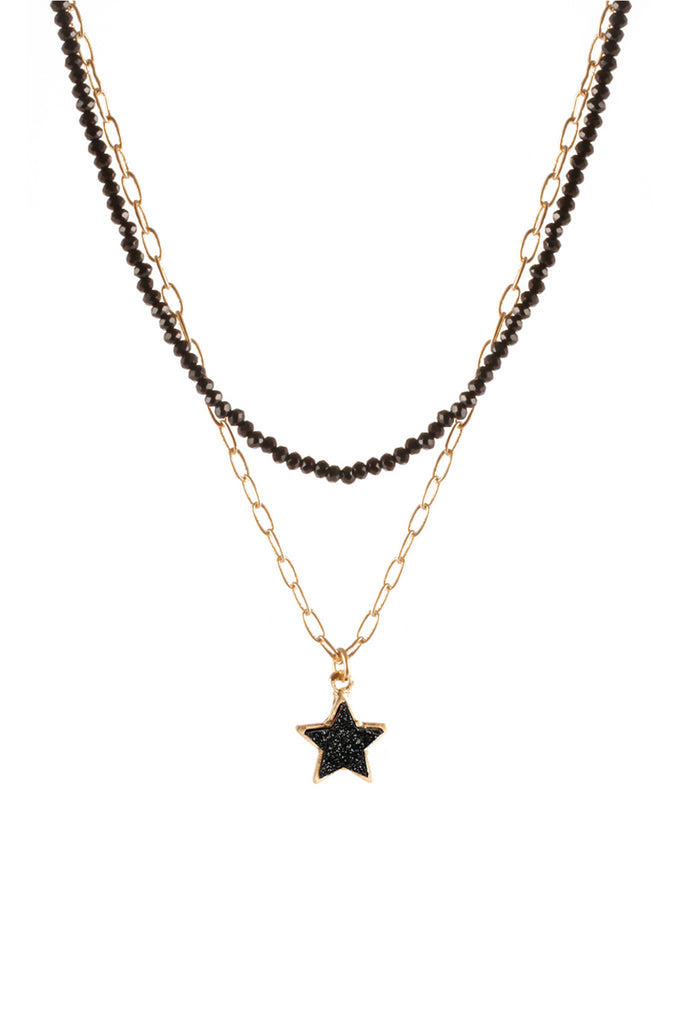 DRUZY GLASS BEAD STAR LINK PENDANT NECKLACE