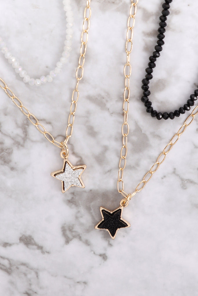 DRUZY GLASS BEAD STAR LINK PENDANT NECKLACE