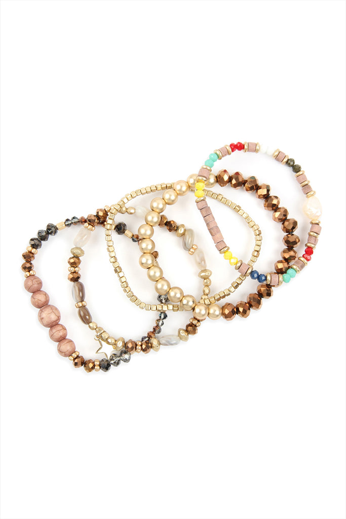 MULTI LINE MIXED BEADS STRETCH BRACELET