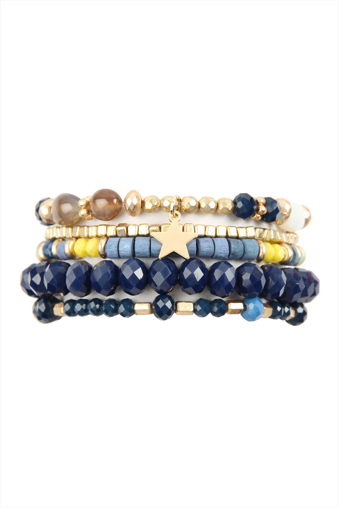 MULTI LINE MIXED BEADS STRETCH BRACELET