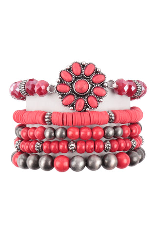 AMAZING GRACE LAYERED WOOD, NATURAL STONE, CCB RONDELLE MIX BEADS STACKABLE BRACELET