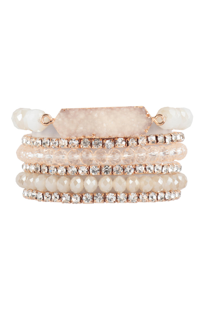 DRUZY, RHINESTONE, RONDELLE BEADS MIX STACKABLE BRACELET SET