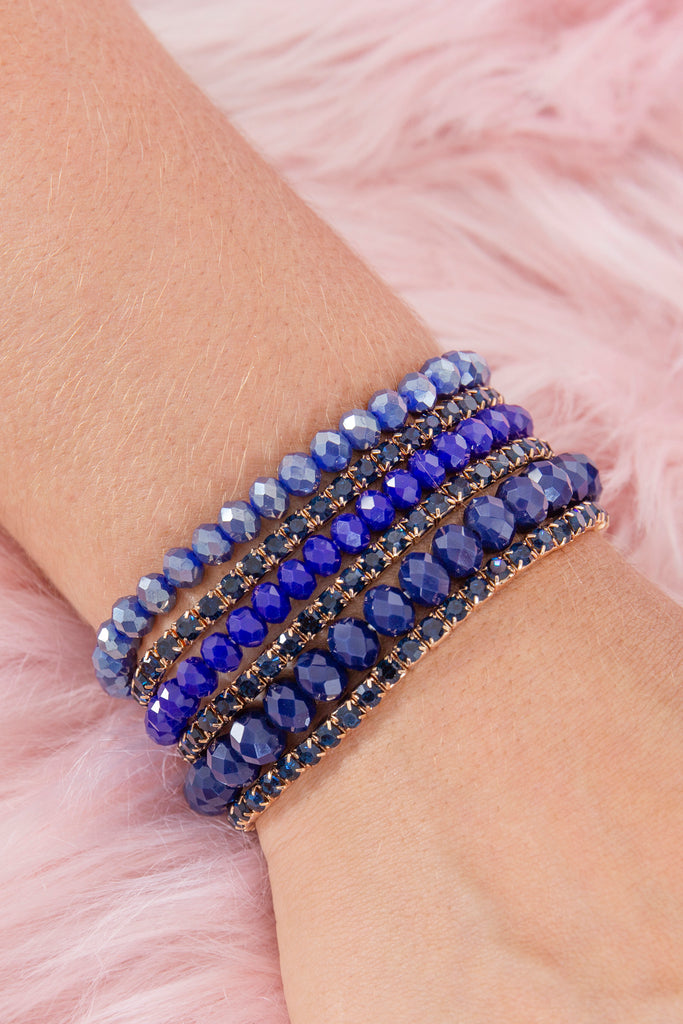 DRUZY, RHINESTONE, RONDELLE BEADS MIX STACKABLE BRACELET SET