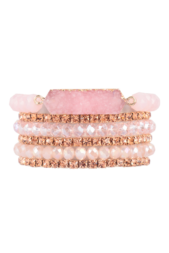 DRUZY, RHINESTONE, RONDELLE BEADS MIX STACKABLE BRACELET SET