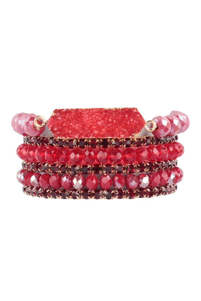 DRUZY, RHINESTONE, RONDELLE BEADS MIX STACKABLE BRACELET SET