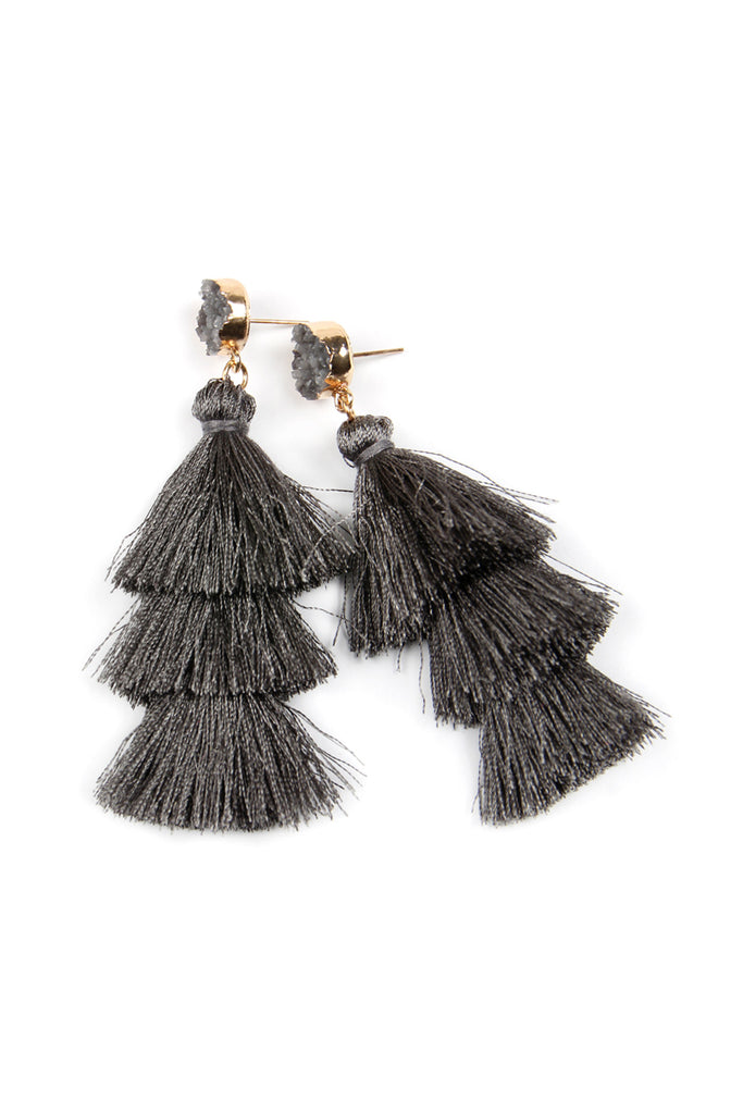 HDE2484 - ACRYLIC DRUZY POST TASSEL DROP EARRINGS