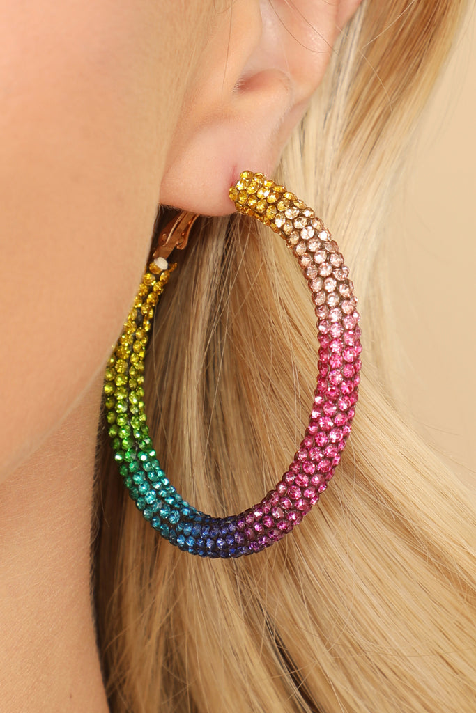 RHINESTONE COATED HOOP EARRINGS