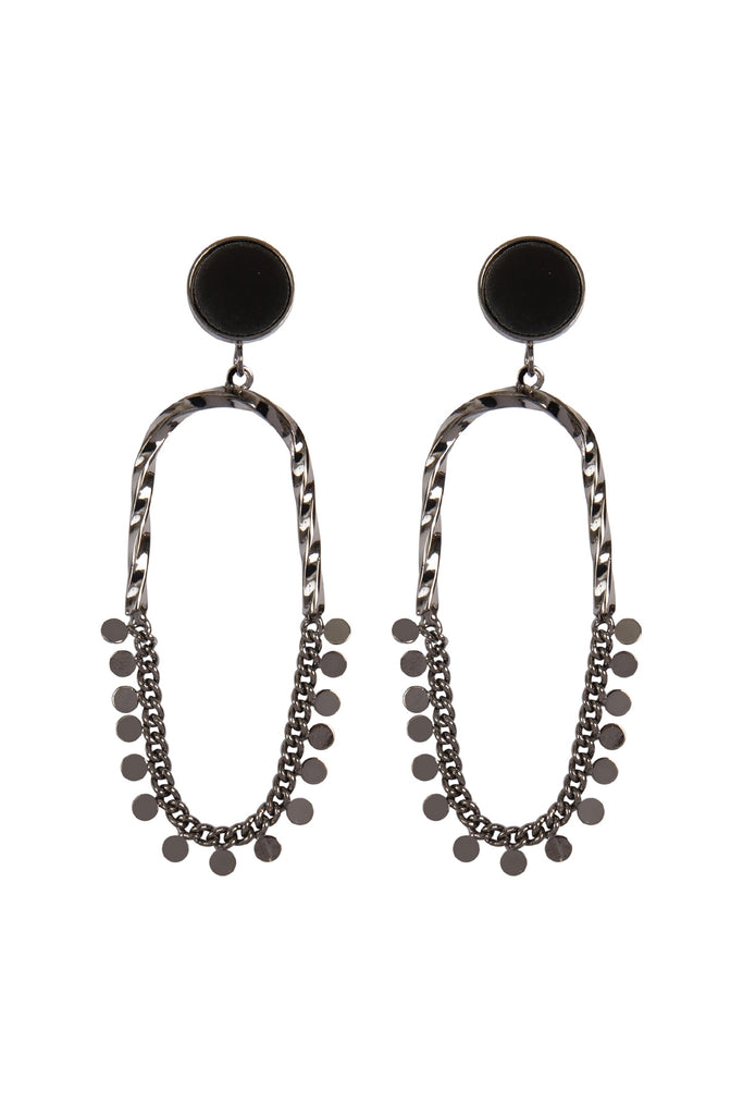 TWISTED METAL LINK CHAIN DISK POST DROP EARRINGS