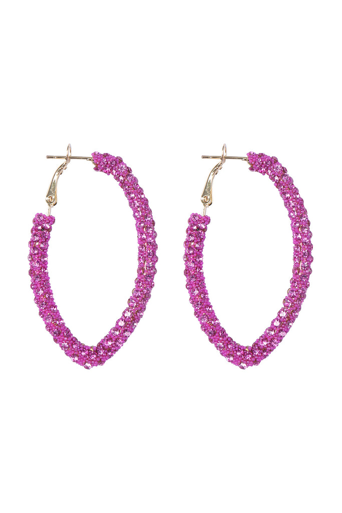 RHINESTONE GLITTER HOOP LOCK EARRINGS